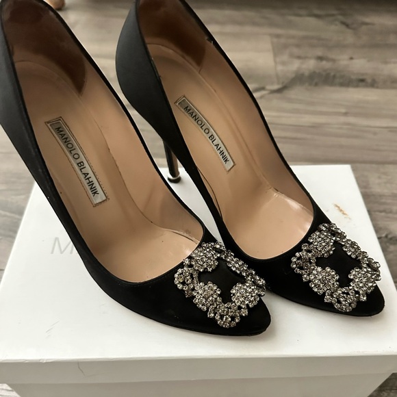 Manolo Blahnik Black Heels with Crystal Accents - Picture 1 of 4